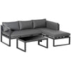 DodiOnline 3 PCs L-shape Aluminium Garden Corner Sofa Set with Padded Cushions, Outdoor Conversation Furniture Set with Glass Coffee Table, Grey
