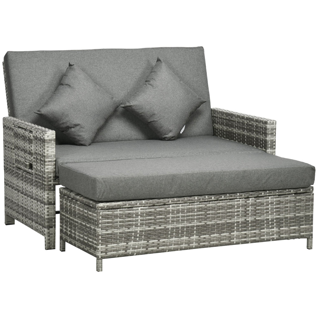 DodiOnline 2 Seater Assembled Garden Patio Outdoor Rattan Furniture Sofa Sun Lounger Daybed with Fire Retardant Sponge - Grey