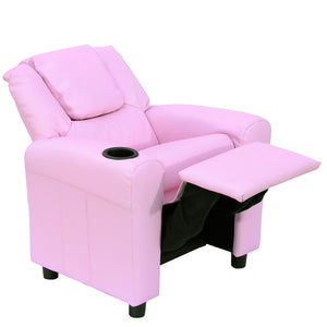 DodiOnline Kids Recliner Chair, PU Leather with Adjustable Backrest, Footrest, Padded Headrest, Pink