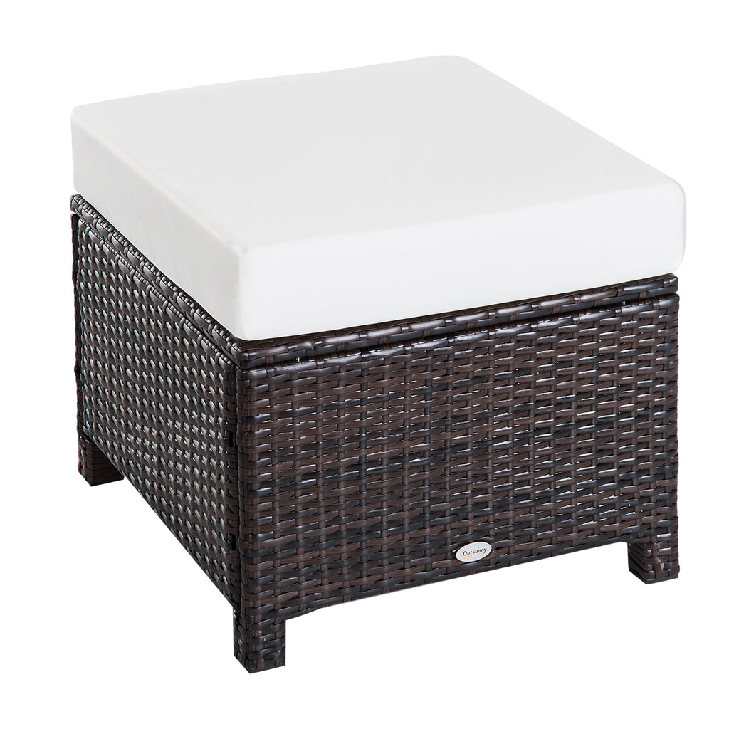 DodiOnline Rattan Footstool Wicker Ottoman with Padded Seat Cushion Outdoor Patio Furniture for Garden Poolside Living Room, 50 x 50 x 35 cm, Brown