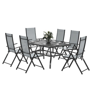 DodiOnline Seven-Piece Steel Outdoor Dining Set, with Parasol Hole - Grey