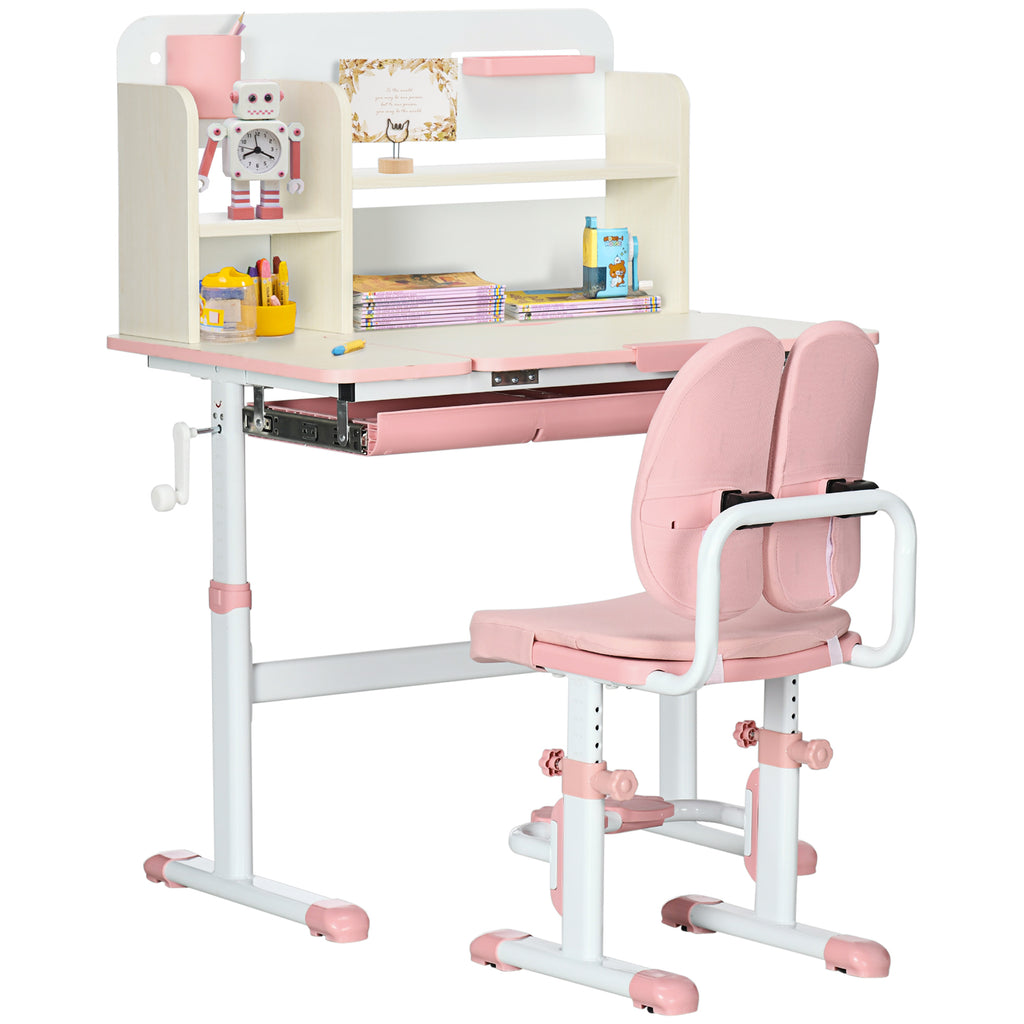 DodiOnline Kids Desk and Chair Set, with Storage Shelves, Washable Cover, for Ages 3-12 Years - Pink