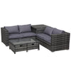 DodiOnline 4 Pcs Rattan Wicker Outdoor Furniture Patio Sofa Storage & Table Set w/ 2 Drawers Coffee Table,Great Cushioned 4 Seats Corner Sofa - Grey