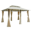 DodiOnline 4m x 3(m)Garden Gazebo, Double Roof Outdoor Gazebo Canopy Shelter with Curtains, Solid Steel Frame for Lawn and Deck, Beige