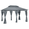 DodiOnline 4m x 3(m)Garden Gazebo, Double Roof Outdoor Gazebo Canopy Shelter with Curtains, Solid Steel Frame for Lawn and Deck, Grey