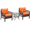 DodiOnline 3 Pieces Rattan Bistro Set, Wicker Outdoor Furniture Set with Glass Top Coffee Table and Chairs, Thickened Cushions for Outdoor, Patio, Balcony, Orange