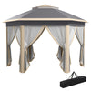DodiOnline Hexagon Pop Up Gazebo Outdoor Patio Gazebo Double Roof Instant Shelter with Netting, 3 x 4m, Khaki