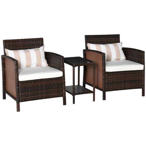 DodiOnline 2-Seater Garden Outdoor Rattan Furniture Patio Bistro Set Wicker Weave Conservatory with Cushion Pillow - Brown