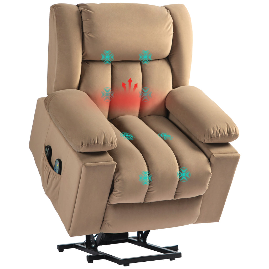 DodiOnline Velvet-Feel Electric Riser, Recliner and Massage Armchair - Light Brown