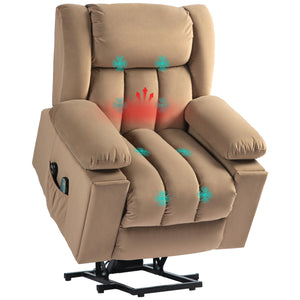 DodiOnline Velvet-Feel Electric Riser, Recliner and Massage Armchair - Light Brown