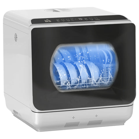 DodiOnline Table Top Dishwasher, Mini Countertop Dishwasher with Built-in 6L Water Tank, 6 Programs, Touch Control, LED Display, 4 Place Settings, Dual Water Supply and Fruit Wash Mode, Silver Tone