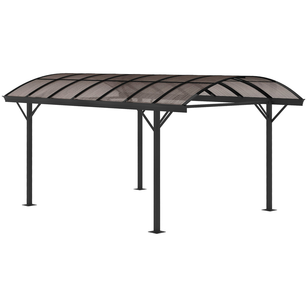 DodiOnline 5 x 3(m) Hardtop Gazebo Aluminium Pavilion Carport Garden Shelter Pergola with Polycarbonate Roof, Brown
