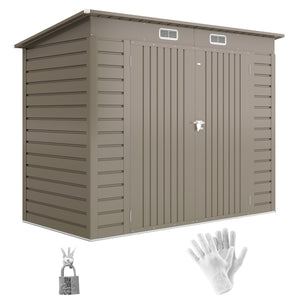 DodiOnline 3.7 x 7.9ft Galvanised Steel Shed, with Latched Door and Padlock - Light Grey