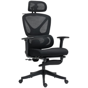 DodiOnline Executive Office Chair, Ergonomic Mesh Desk Chair with 3D Armrests, Rotatable Headrest, Adjustable Lumbar Support, Recliner Computer Swivel Chair with Footrest for Home Office, Black