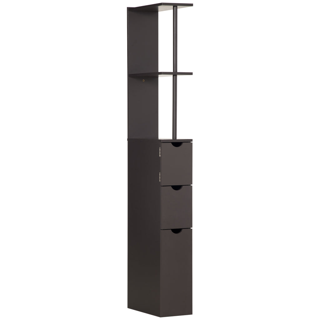 DodiOnline Tall Bathroom Cabinet, Freestanding Bathroom Storage Cabinet with 2-Tier Shelf and Drawers, Narrow Cupboard Storage Unit, Brown