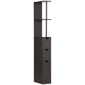 DodiOnline Tall Bathroom Cabinet, Freestanding Bathroom Storage Cabinet with 2-Tier Shelf and Drawers, Narrow Cupboard Storage Unit, Brown