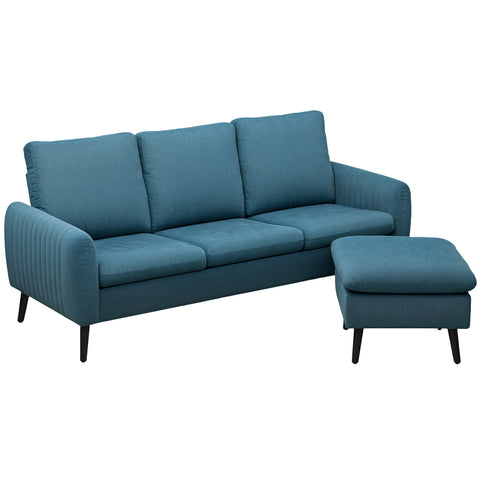 DodiOnline Corner Sofa with Reversible Chaise Lounge, Corduroy Fabric 3 Seater Sofa Settee for Living Room, L Shaped Couch with Scatter Back, Left/Right Hand, Blue
