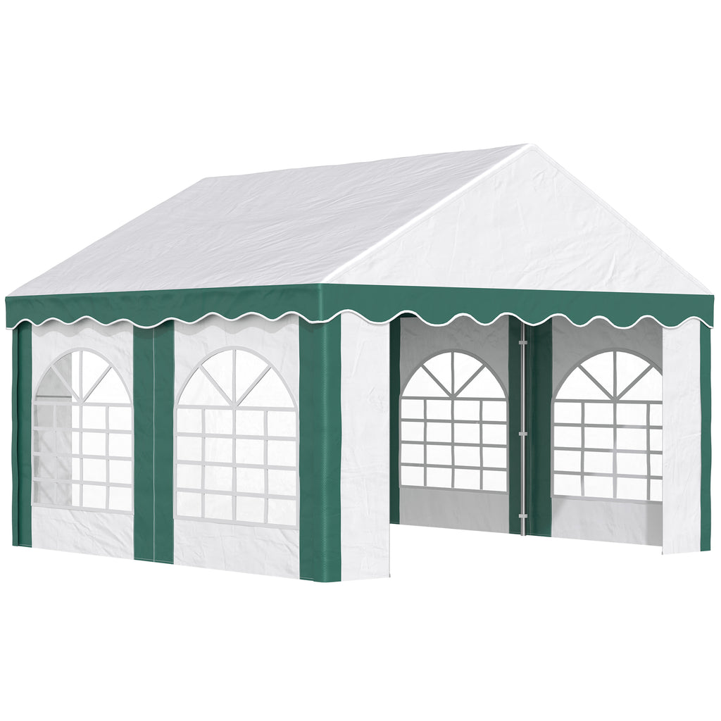 DodiOnline 4 x 4m Garden Gazebo with Sides, Galvanised Marquee Party Tent with Four Windows and Double Doors, for Parties, Wedding and Events