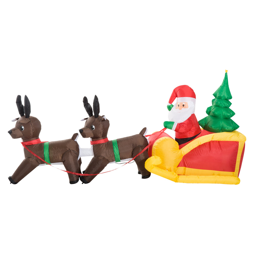 DodiOnline Large Self-inflating Inflatable Xmas Santa Claus Sledge Sleigh w/Reindeer LED Outdoor Blow Up Christmas Decoration