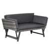 DodiOnline 2 Seater Rattan Sofa with Cushions, 2-in-1 PE Rattan Daybed Sofa with Left Up or Down Armrests, Garden Chaise Lounger Loveseat for Outdoor, Patio, Mixed Grey