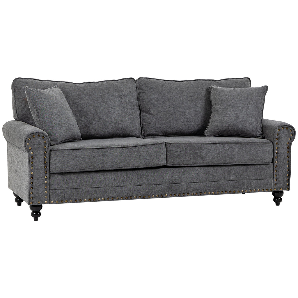 DodiOnline 3 Seater Sofas for Living Room, Fabric Sofa with Felt Mats, Cushions and Pillows, Grey