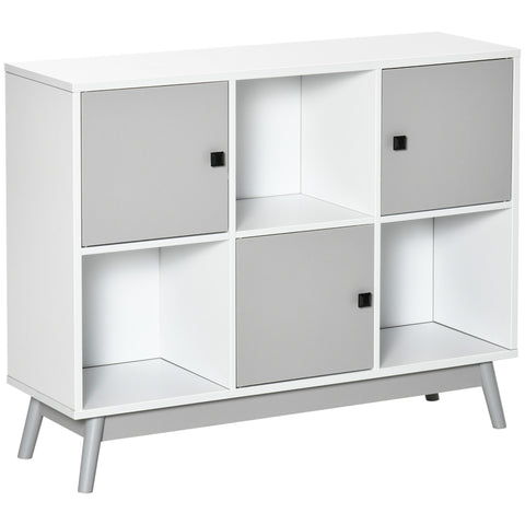 DodiOnline Storage Cabinet, Bookcase, Display Shelf with 6 Storage Cubes & Doors for Dining Room, Living Room, Grey