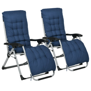 DodiOnline 2 Piece Reclining Zero Gravity Sun Loungers with Cushions, Blue