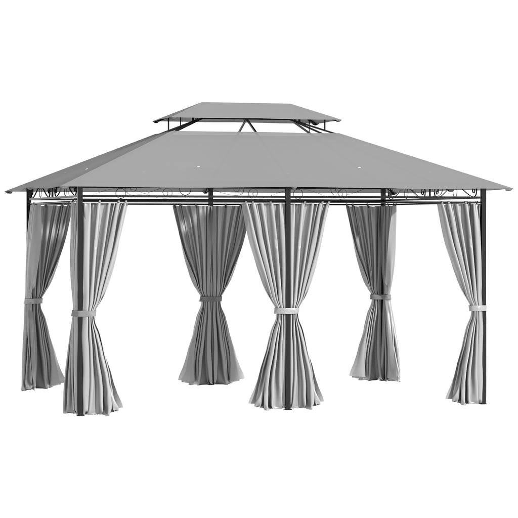 DodiOnline 4m x 3(m) Metal Gazebo Canopy Party Tent Garden Pavillion Patio Shelter Pavilion with Curtains Sidewalls, Dark Grey