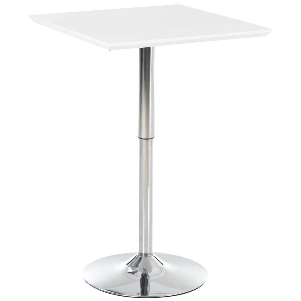 DodiOnline Square Height Adjustable Bar Table Counter Pub Desk with Metal Base for Home Bar, Dining Room, Kitchen, White