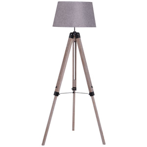 DodiOnline Tripod Floor Lamps for Living Room Bedroom, Modern Adjustable Standing Lamp with Wood Legs, Drum Fabric Shade, 99-143cm, Grey