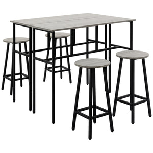 DodiOnline 6-Piece Bar Table Set, 2 Breakfast Tables with 4 Stools, Counter Height Dining Tables & Chairs for Kitchen, Living Room, Grey