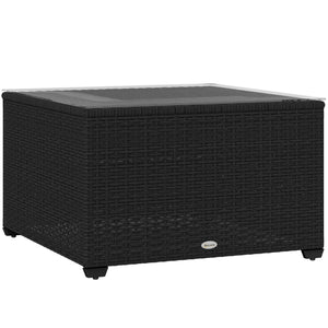 DodiOnline 62 x 62cm Glass-Top Rattan Side Table - Black