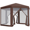 DodiOnline Hexagonal Garden Gazebo Patio Party Outdoor Canopy Tent Sun Shelter with Mosquito Netting and Zipped Door, Brown