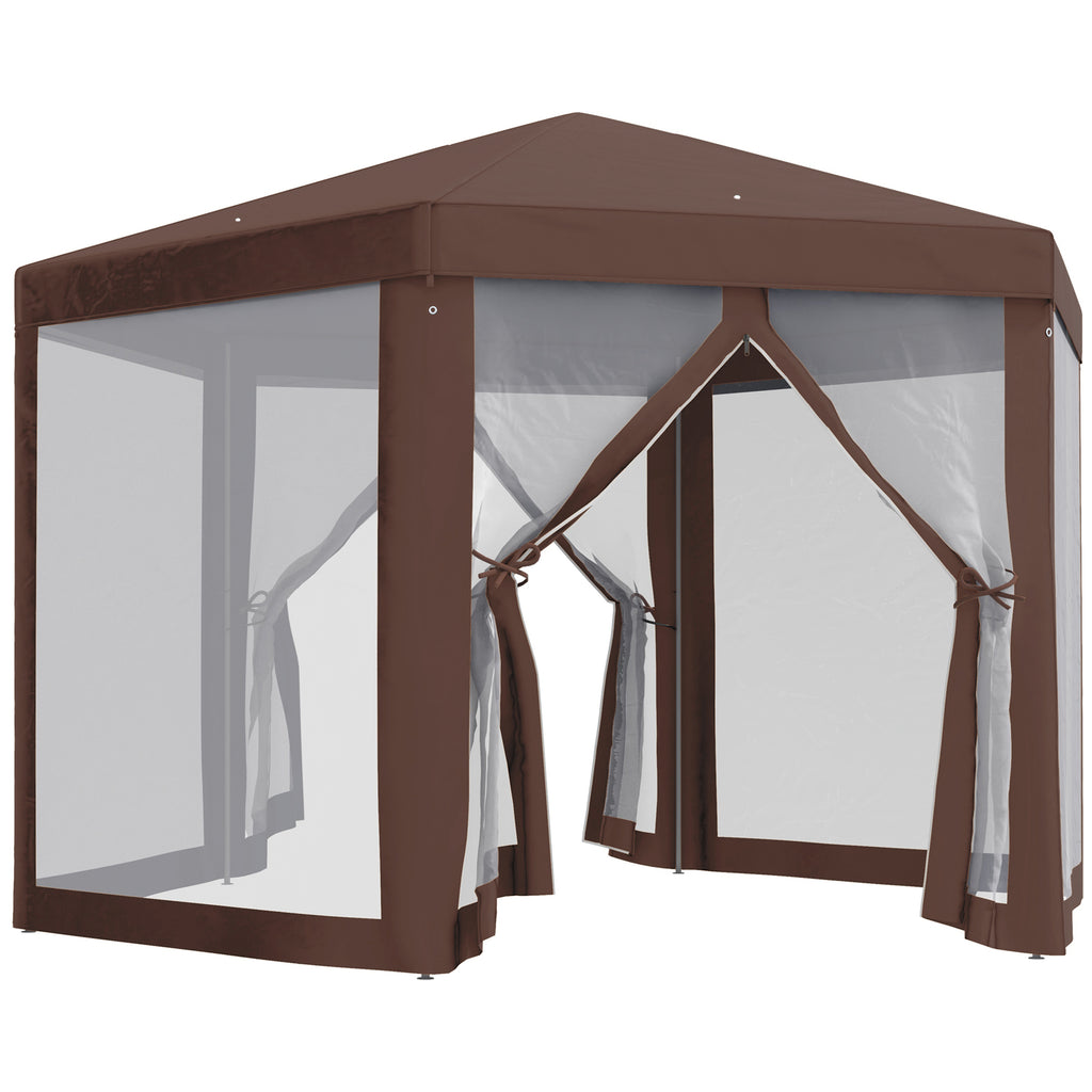 DodiOnline Hexagonal Garden Gazebo Patio Party Outdoor Canopy Tent Sun Shelter with Mosquito Netting and Zipped Door, Brown