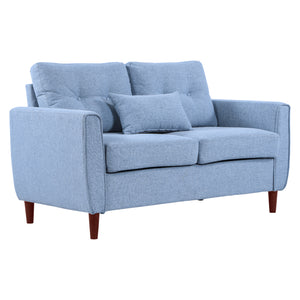 DodiOnline 2 Seater Sofa Double Sofa Loveseat Fabric Wooden Legs Tufted Design for Living Room, Dining Room, Office, Light Blue