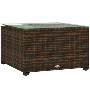 DodiOnline 62 x 62cm Glass-Top Rattan Side Table - Brown