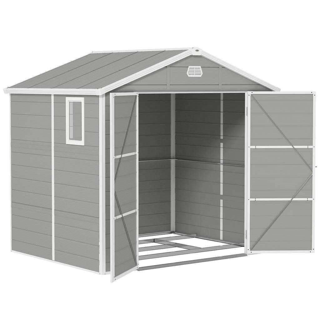 DodiOnline 7.9ft x 6.2ft Aluminium Frame and Plastic Wall Shed, with Foundation - Light Grey