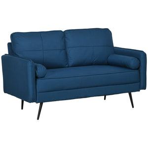 DodiOnline 143cm Loveseat Sofa for Bedroom Upholstered 2 Seater Sofa with Back Cushions and Pillows, Blue