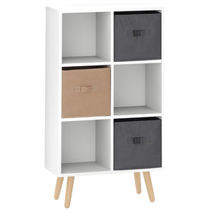 DodiOnline Freestanding 6 Cube Unit Cabinet Unit w/ 3 Fabric Drawers Handles Home Office Storage Shelves White