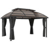 DodiOnline 4 x 3m Aluminium Frame Hard Gazebo, with Accessories - Brown