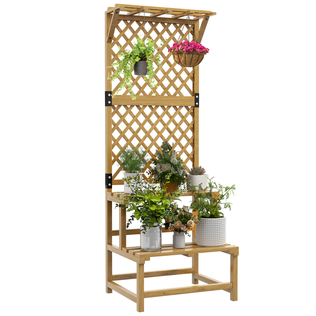 DodiOnline Wooden Plant Stand, with Trellis - Natural Finish