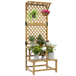 DodiOnline Wooden Plant Stand, with Trellis - Natural Finish