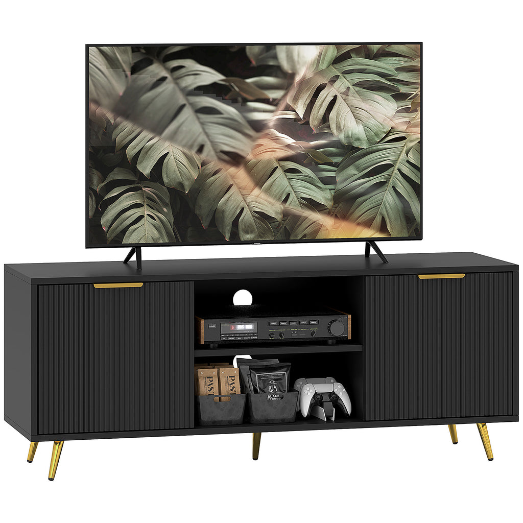 DodiOnline Modern TV Stand Cabinet for TVs up to 55", TV Unit with 2 Open Shelves and 2 Cabinets, Entertainment Centre with Cable Management for Living Room, Black