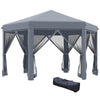 DodiOnline 3.8m x 3.2m Pop Up Gazebo Hexagonal Canopy Tent Outdoor Sun Protection with 6 Mesh Sidewalls, Hand Bag, Grey