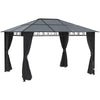 DodiOnline Hardtop Gazebo Garden Pavilion with UV Resistant Polycarbonate Roof, Curtains, Steel & Aluminium Frame, 3 x 4m, Grey