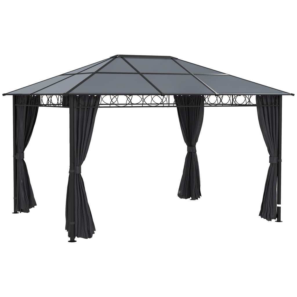 DodiOnline Hardtop Gazebo Garden Pavilion with UV Resistant Polycarbonate Roof, Curtains, Steel & Aluminium Frame, 3 x 4m, Grey