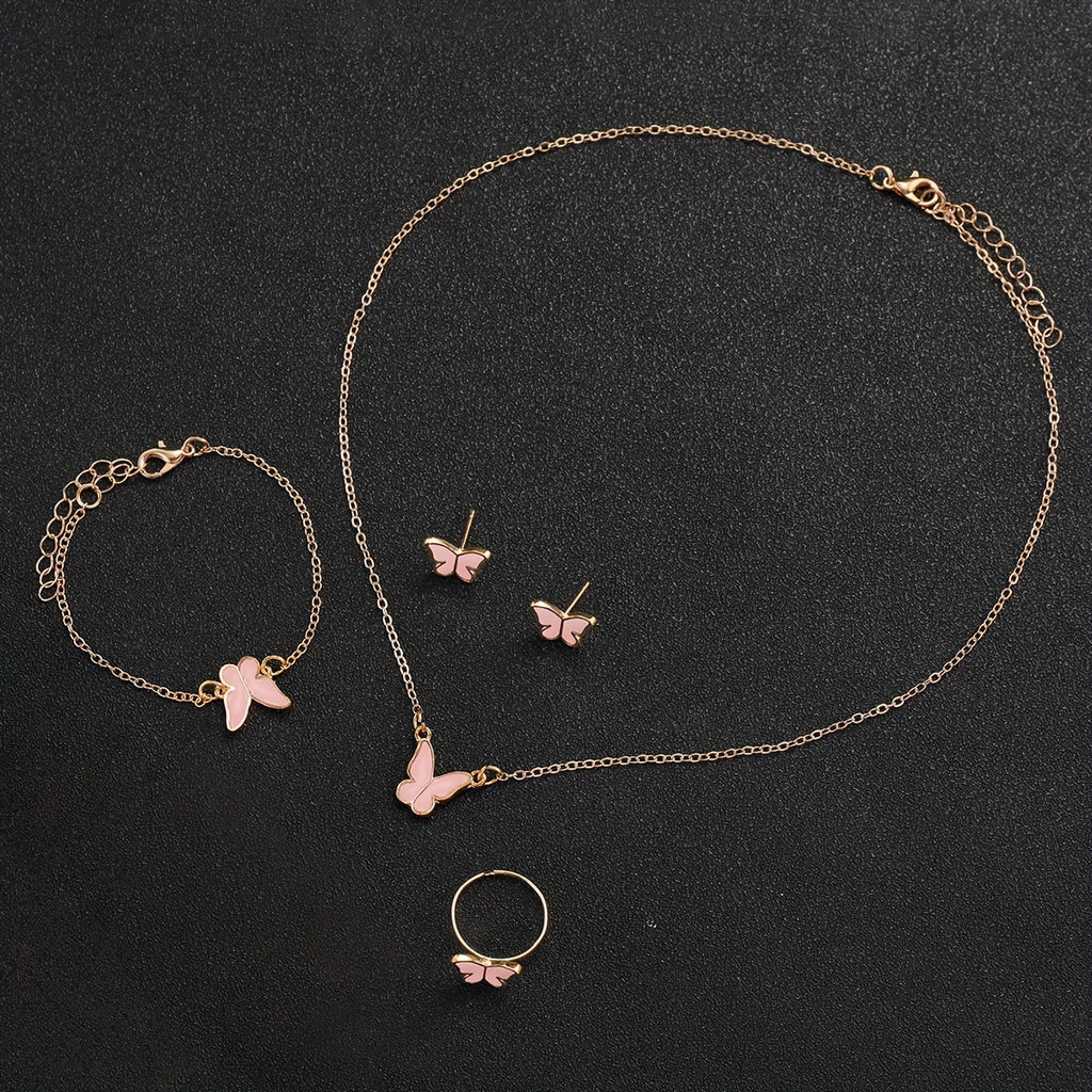 6pcs/set Women's Shiny Rhinestone Quartz Watch Analog PU Leather Wrist Watch & Butterfly Jewelry Set, Gift For Mom Her