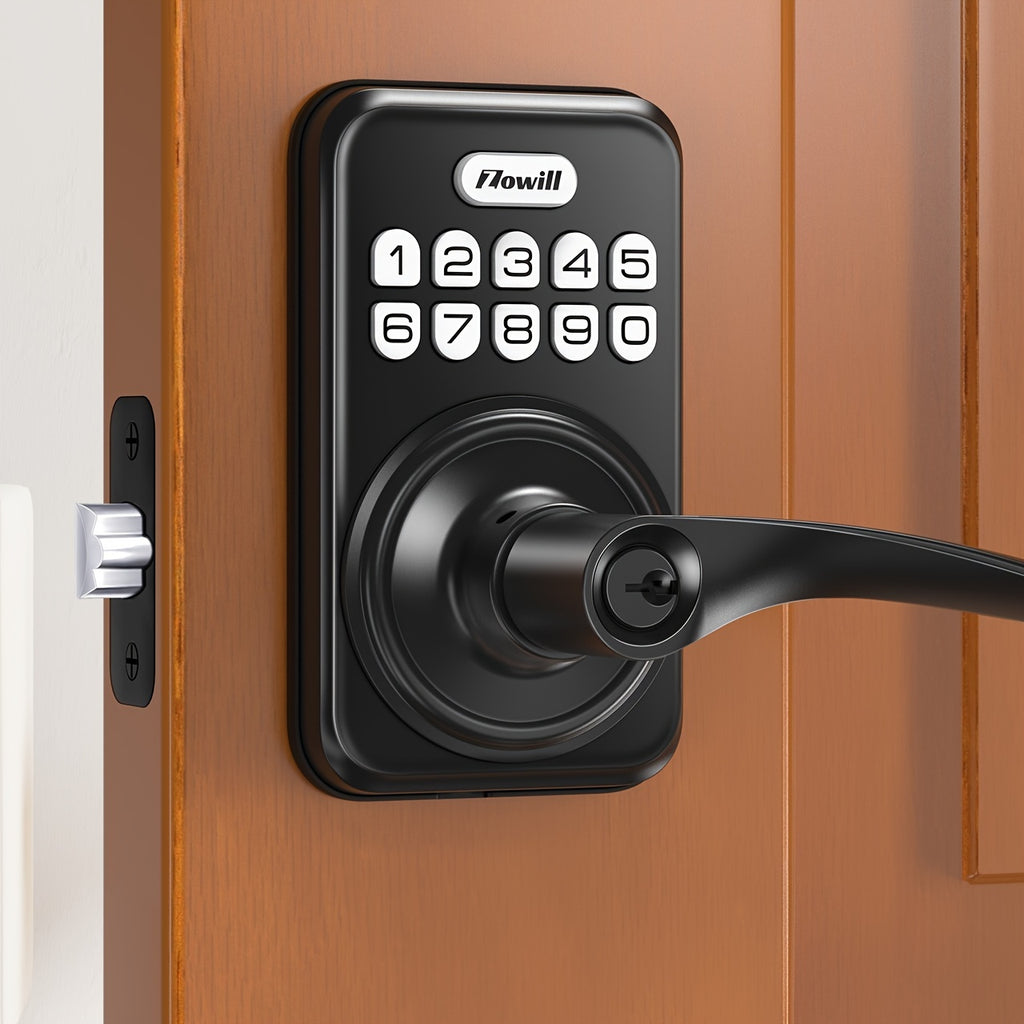 Keyless Entry Door Lock With Handle, Zowill Electronic Keypad Deadbolt Door Locks Handle Lever, Front Door Lock Set, Digital Door Lock, Auto-Locking, Anti-peep Code Door Handle Lock