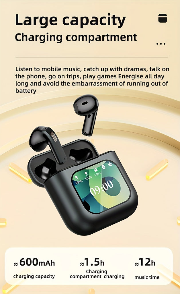 XHJ K1 Wireless earbuds with LCD touchscreen display, intelligent noise-canceling sleep-aiding headphones, 40 hours of long battery life, control music player, tiktok video playback, likes Audio Earphones Electronic Headset C