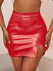 Faux Leather Split Bodycon Skirt, Casual High Waist Solid Mini Skirt, Women's Clothing